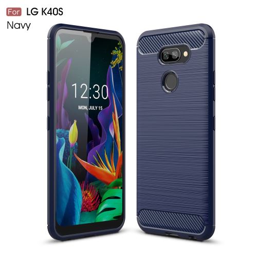 Coque en TPU fibre de carbone antichoc brossée bleu marine pour votre LG K40S