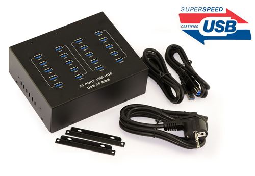 HUB INDUSTRIEL / STATION DE CHARGE USB3 20 PORTS (USB 3.0 Superspeed 5GB) avec alimentation 20A - Posable ou Rackable