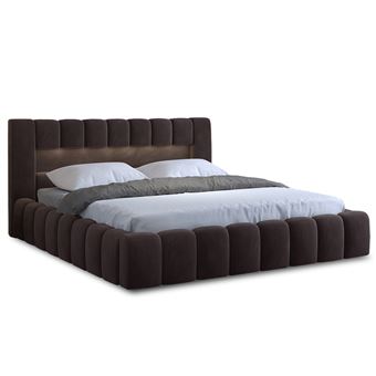 Cleo - lit coffre avec led - 140x200 cm - sommier inclus - en velours - Marron - 1