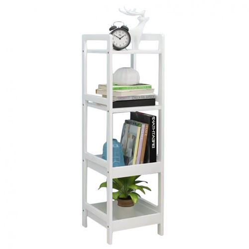 MSTORE | Étagère haute en bois bibliothèque support 4 tablettes style scandinave salon/chambre/salle de bain | 100x30x29 cm | Blanc