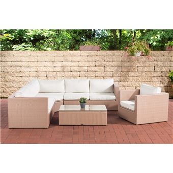 Salon De Jardin Tibera En Resine Tressee Polyrotin Sable Coussins Blanc Creme Mobilier De Jardin Achat Prix Fnac