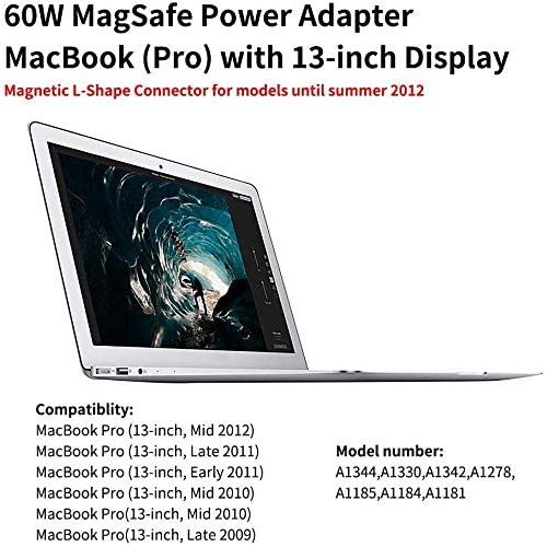 Chargeur Macbook 60w L Type Câble de charge Macbook Pro Adaptateur secteur  compatible avec Macbook Pro 13 A1278 (2010, 2011, mi-2012)