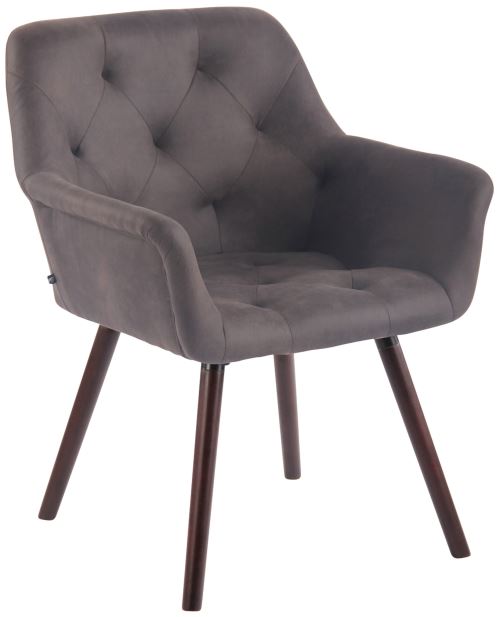 Chaise de Salle à manger Cassidy en Similicuir Vintage - Chaise de coiffeuse avec accoudoirs - Piètement Bois de Hêtre Café - Couleur Gris foncé