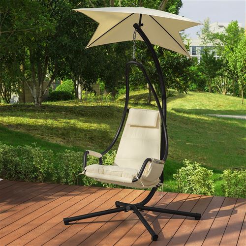 SoBuy OGS53-MI Fauteuil Suspendu de Jardin avec Support sur Pied Pare-Soleil Coussin