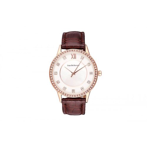 Montre Femme Jean Bellecour Cadran 38cm En Steel Blanc Et Bracelet Marron En Cuir REDK4