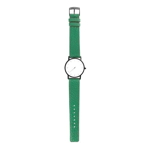 Montre Mixte La Trotteuse Cadran 34 mm En Acier Blanc Et Bracelet Vert En Cuir LT004