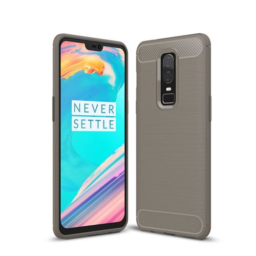 Coque en TPU fibre de carbone gris pour votre OnePlus 6