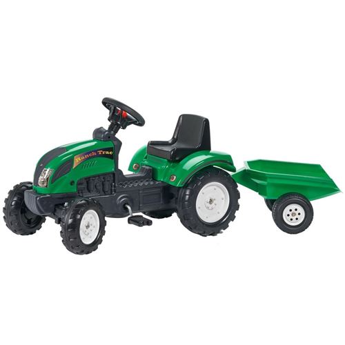 Falk - 2052A - Tracteur Ranch Trac Vert - Véhicule pour Enfant à Pédale + Remorque