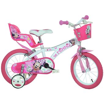 Dino Disney Minnie Mouse Velo Fille 14 pouces 24 cm Fille Frein a serrer Blanc Rose Velo enfant Achat prix fnac