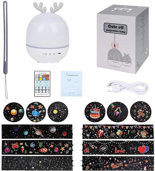 Veilleuse Enfant Lampe Etoile Projecteur, 360°Rotation Musicale Veilleuse + Minuterie