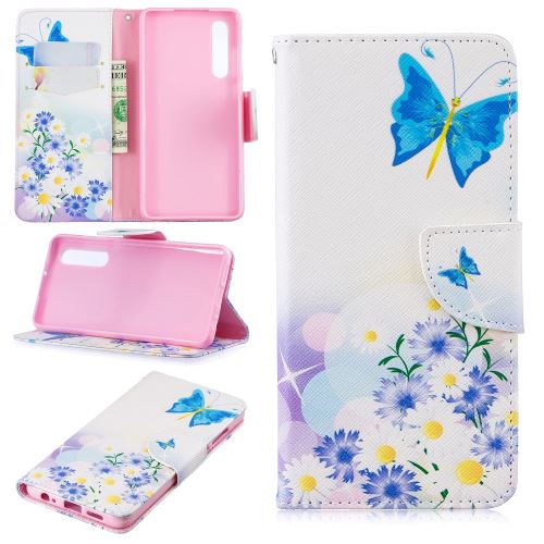 Etui en PU impression de motifs avec support papillons bleus pour votre Huawei P30