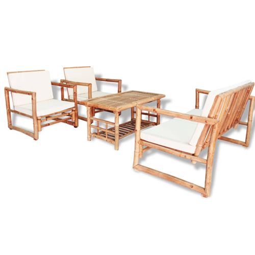 Vidaxl Gris Salon De Jardin 4 Pcs Avec Coussins Bambou