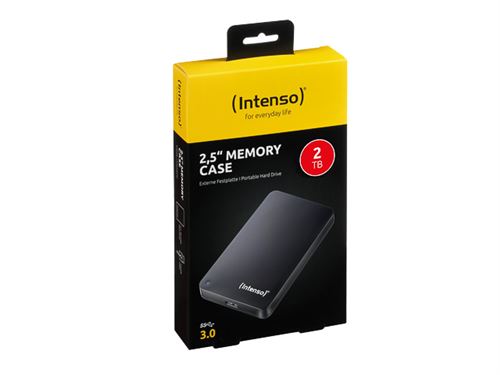 Intenso Memory Case - Disque dur - 2 To - externe (portable) - 2.5 - USB 3.0 - 5400 tours/min - mémoire tampon : 8 Mo - noir Intenso Memory Case - Disque dur - 2 To - externe (portable) - 2.5 - USB 3.0 - 5400 tours/min - mémoire tampon : 8 Mo - noir