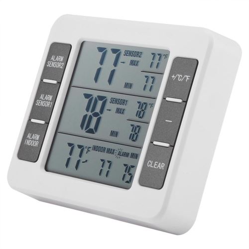 Thermomètre de Frigo Réfrigérateur Sans fil Alarme Auditive avec 2 Pièces de Capteur