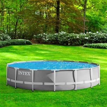 Piscine tubulaire Intex - Ronde - Prism Frame - 4,57 x 1,07 m - Accessoires inclus - Gris
