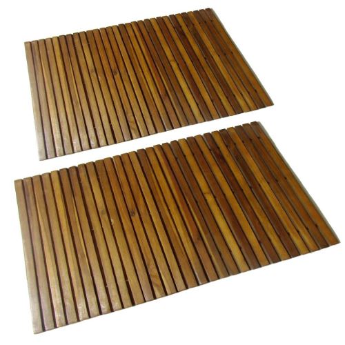 Version mise à jour Tapis de Bain en Bois Anti-dérapant pour Salle de Bain ou Sauna 2 PCS 80 x 50 cm