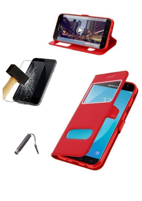 Etui Housse Coque Rouge Huawei Honor 7A + Film verre trempé + Stylet