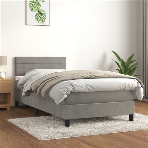 vidaXL Lit à sommier tapissier et matelas Gris clair 100x200cm Velours