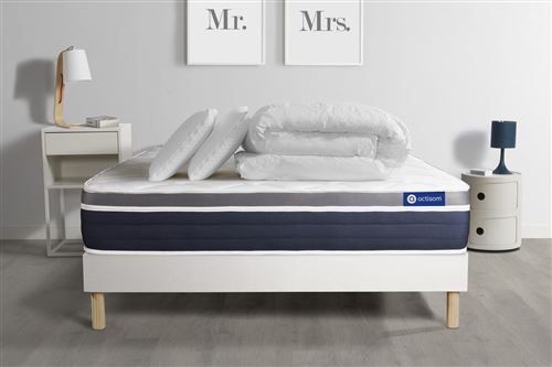 Non Communiqué Blanc Pack Prêt À Dormir Actilatex Confort Matelas Latex + Mémoire De Forme 200X200 Cm + Sommier Kit + 2 Oreillers + Couette