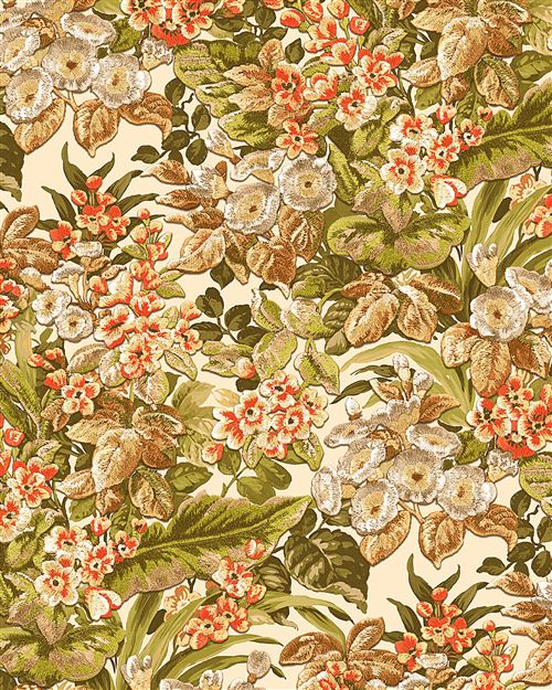 Profhome BA220021-DI Papier peint floral mat beige vert 5,33 m2