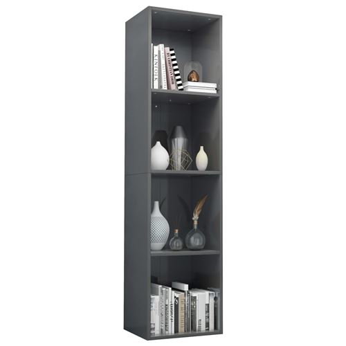 vidaXL Bibliothèque/Meuble TV Gris brillant 36x30x143 cm Aggloméré
