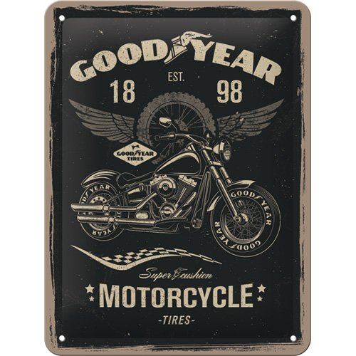 Nostalgic-Art 26224 Goodyear de moto | Rétro Plaque de panneau | Vintage | Décoration Murale | Métal | 15 x 20 cm, multicolore, 15 x 20 x 0,2 cm