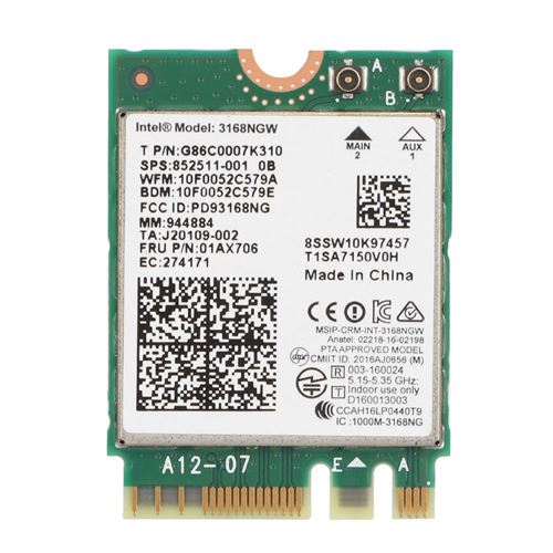 Internet 3168NGW Carte réseau sans fil double bande Wifi avec Bluetooth 4.2