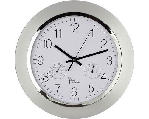 Horloge murale sans fil avec thermo/hygrom&egrave;tre Eurotime 56004 - argent