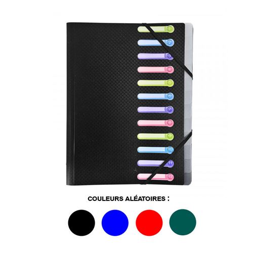 Trieur 12 Compartiments 3 Rabats + Pochette Int&eacute;rieure Couleurs Assorties - Exacompta