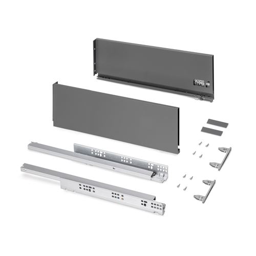 Emuca Tiroir Extérieur Protone 30Kg , Coulisses À Sortie Totale Et Fermeture Amortie, Hauteur 178Mm, Profondeur 500Mm, Acier, Gris Anthracite