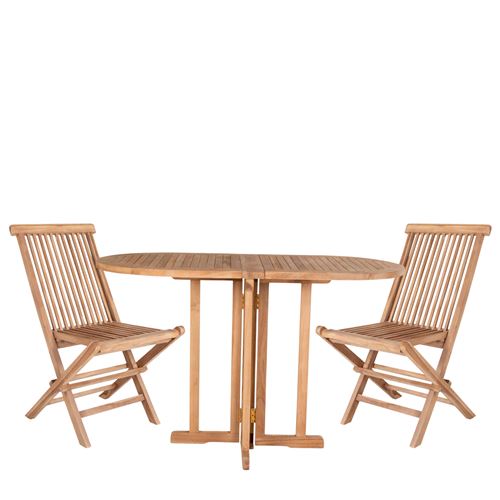 Table de jardin 120 cm + 2 chaises en teck