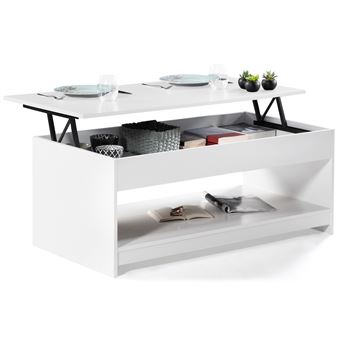 Table basse rectangulaire plateau relevable SOA bois blanc - 1