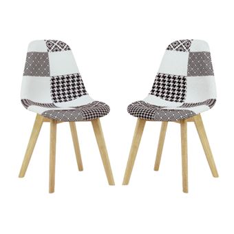 Lot De 2 Chaises Scandinaves En Tissu Patchwork Noir Blanc Achat Prix Fnac
