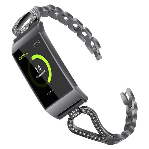 Bracelet en acier inoxydable magnifique élégant pour Fitbit Charge3 / Charge4 - Noir