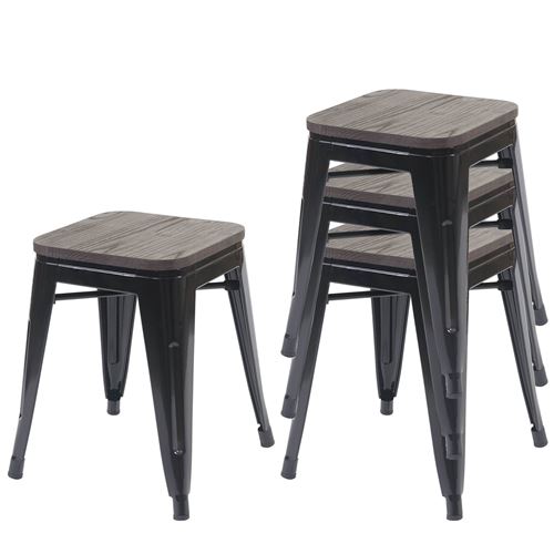 Non Communiqué Noir 4X Tabouret Mendler Hwc-A73 Métal Style Industriel Empilable - Image 1
