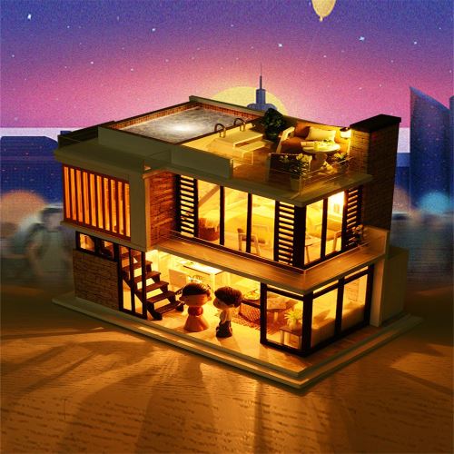 Maison miniature Bricolage 3D en bois Meubles LED Maison Puzzle décorez cadeaux Creative Pealer4477