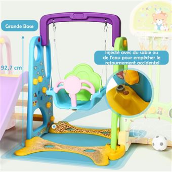 Toboggan autoportant 4 en 1 pour enfants, avec panier de basket, balançoire, cadre d'escalade, en