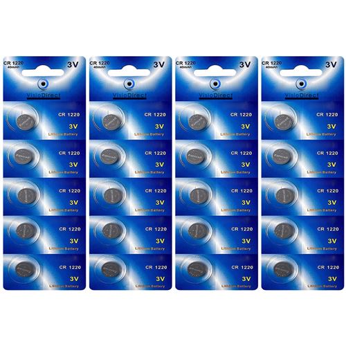 Lot de 20 Piles bouton plates lithium type CR1220 3V compatibles BR1220 DL1220 ECR1220 PA 5012LC - Visiodirect -