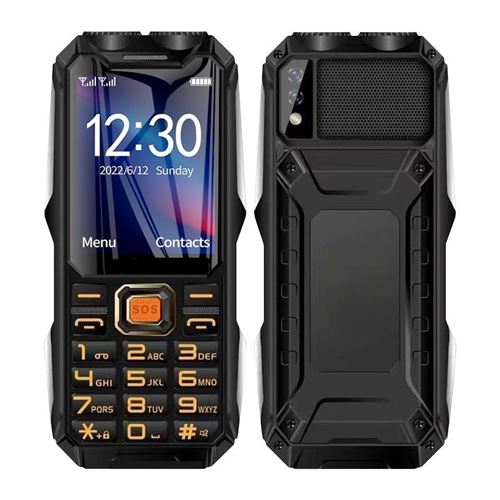 Téléphone Incassable Étanche Antichoc Batterie 16800mAh Dual SIM SOS Bluetooth FM Noir YONIS