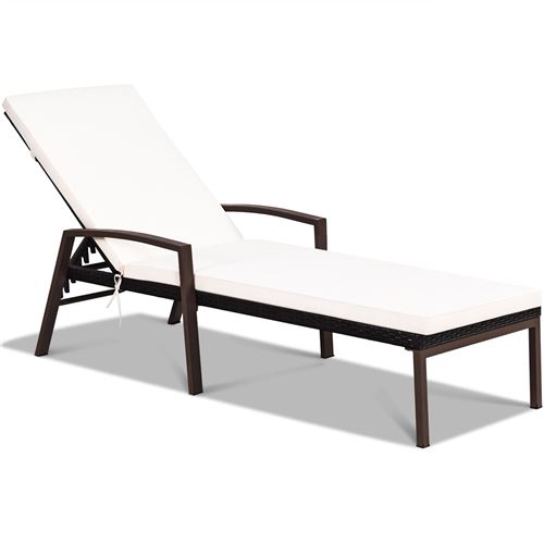 Bain de soleil en rotin giantex chaise longue avec coussin et accoudoir, charge 180kg, idéal pour jardin, balcon et piscine