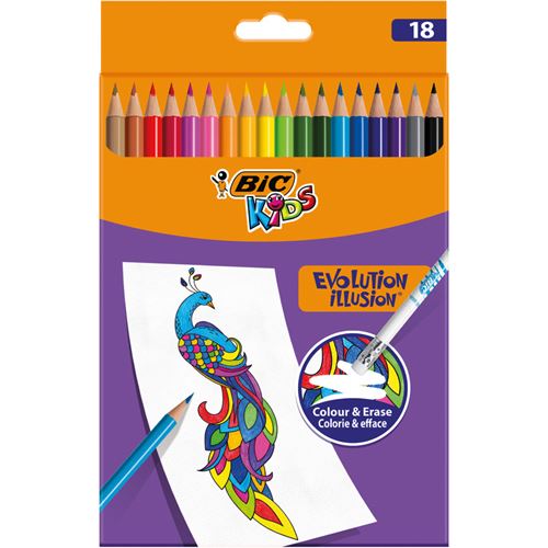 BIC KIDS Crayons de couleur Evolution illusion, étui de 18