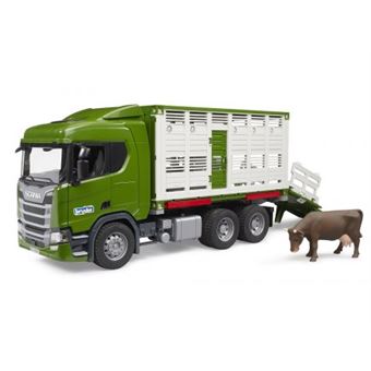 Bruder camion betaillere scania avec 1 vache - 53 5×18 5×26 5cm - transport animaux  bovin - set vehicule agricole + carte - 1