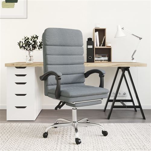 vidaXL Fauteuil de Massage Inclinable de Bureau, Chaise Pivotante avec Dossier et Repose-pied Réglables, Siège de Bureau, Moderne, Gris Clair Tissu