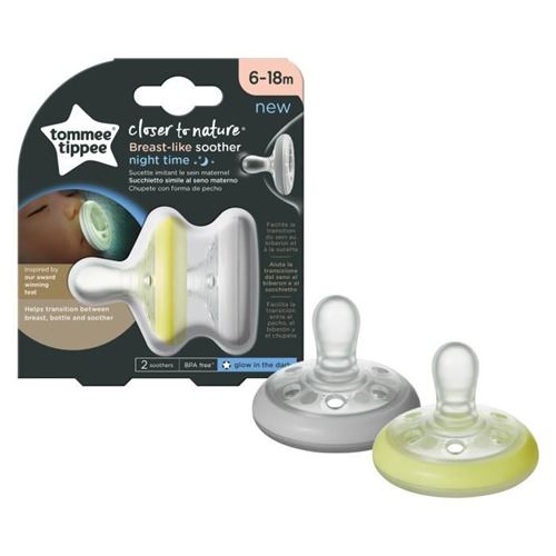 TOMMEE TIPPEE Sucette Closer To Nature - Forme Naturelle Nuit x2 6-18 mois