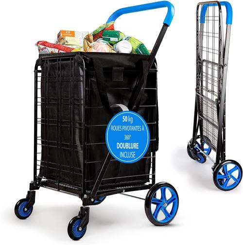 Chariot de Courses - SereneLife - imperméable - Pliable - Bleu