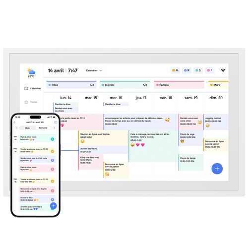  Cadre Photo Num&eacute;rique EKASN 10.1 Calendrier Organisation Familiale (T&acirc;ches/Agenda/&Eacute;tude), &Eacute;cran HD - Id&eacute;al Famille Cadeau Blanc 