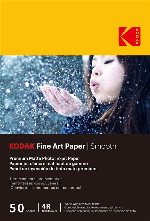 Kodak Fine Art Paper - Papier Photo Mat, Pack De 50 Feuilles, 180G/M², Format A6 (10X15Cm), Impression Jet D'Encre Effet Lisse, Qualite Superieure Pour Vos Souvenirs