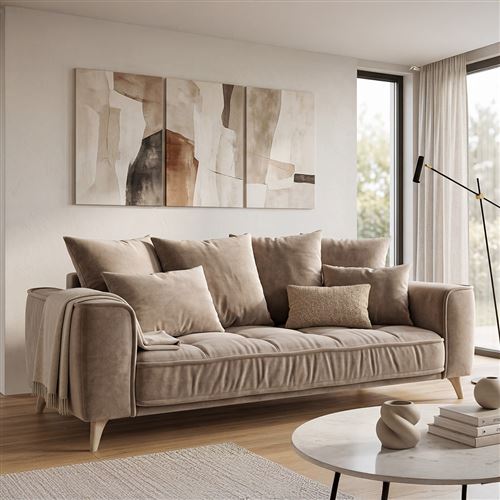 Canap&eacute; Velours droit Beige Altamo - 2 Places - Beige