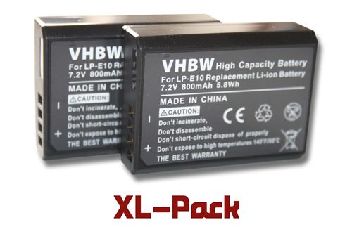 vhbw 2x Batteries compatible avec Canon EOS Rebel T3, Rebel T5 appareil photo, reflex numérique (800mAh, 7,2V, Li-ion) - Remplacement pour LP-E10