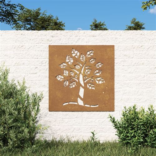 VidaXL Décoration murale jardin 55x55 cm acier corten design d'arbre